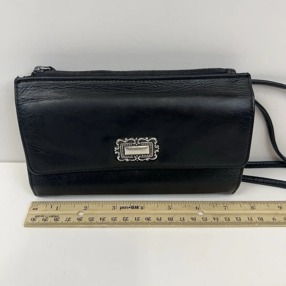 FOSSIL Leather Wallet Clutch Removable Crossbody Shoulder Strap‎ Organizer Black